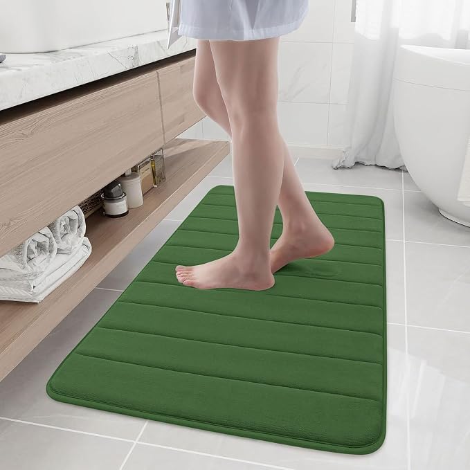 Buganda Memory Foam Bath Mat, 44" x 24", Ultra Soft Bathroom Rugs, Water Absorbent and Machine Washable Bath Rug Runner for Bathroom, Shower, and Tub, Olive Green