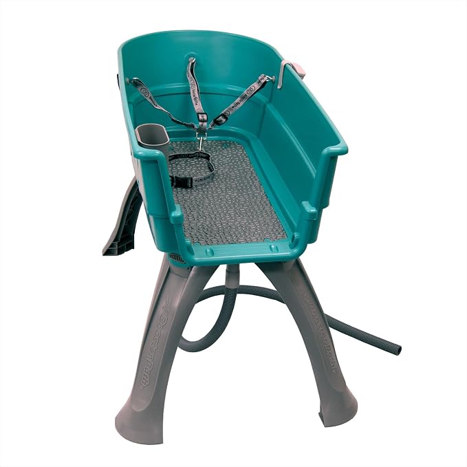 Booster Bath Elevated Portable Pet Bathing and Grooming Dog Bath Tub, Teal, Large, Steps Combo
