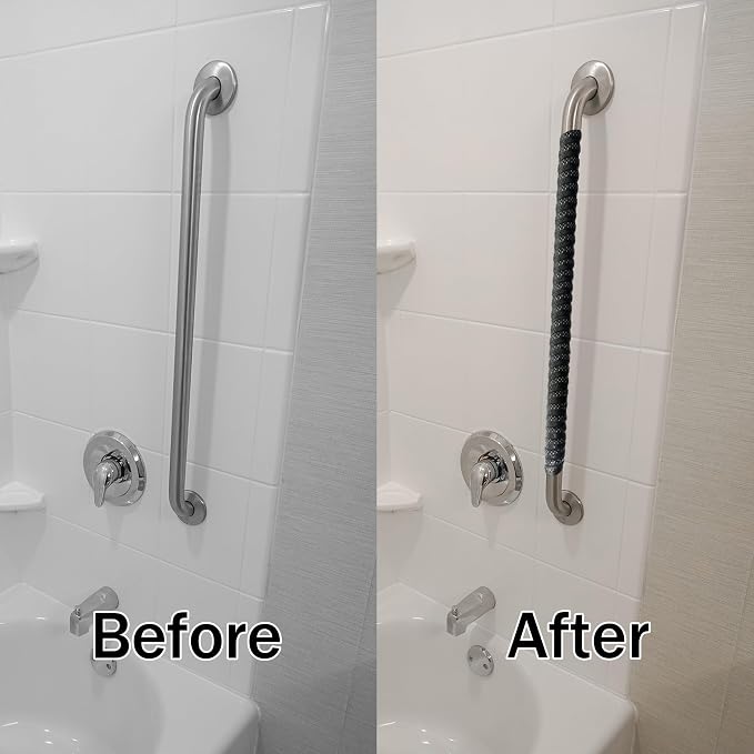 Grab Bars Non-Slip Tape for Bathtubs and Showers - Stainless Steel Bars Anti Slip Tape for Bathroom, Walls, Rail Handrail Covers for Seniors, Elderly, Handicap