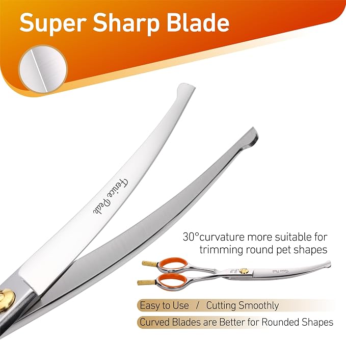 6'' Small Curved Scissors Lightweight Dog and Cat Grooming Scissors with Safety Round Tip JP440C Stainless Steel Sharp Blades for Body Facial Nose Ear and Paw Hair Easy Use