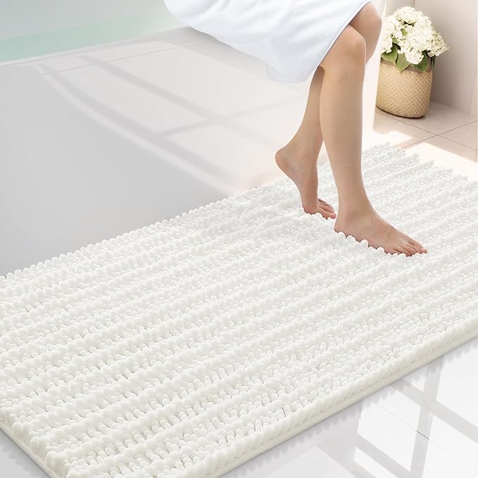 Smiry Bathroom Rugs Mat 47x24, Extra Soft Absorbent Chenille Bath Rugs, Non Slip Rubber Backing Machine Washable Quick Dry Bath Mats for Bathroom Floor, Tub, Shower, Home Decor Accessories, Ivory