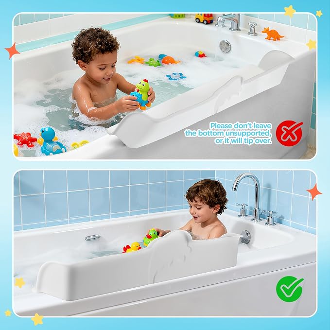 3FT Dolphin Pattern Bathtub Splash Guard Play Shelf for the Wide &Straight Bathtub Edge Toy Tray Caddy Holder Storage Suction Cups Attach to Bath Tub No Mess Water Spill in Bathroom (White)