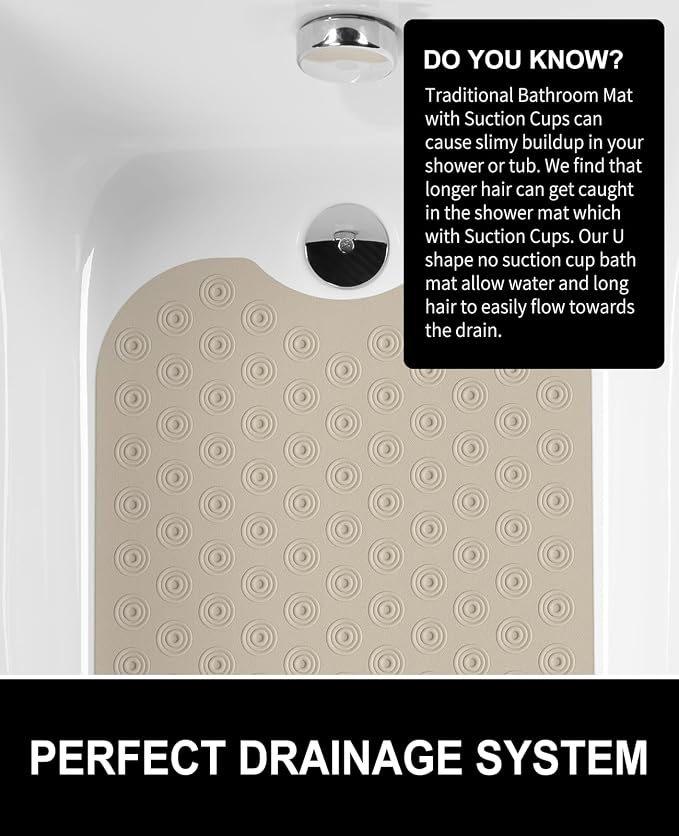 OTHWAY Bathtub Mat Non Slip, 39X16 inch Bath Mat for Tub, Machine Washable Bath Tub Mats with Reverse Suction Cups, Comfortable Rubber Bathtub Mat for Bathroom (Brown)