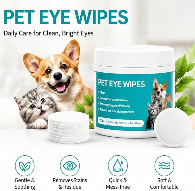 CarePets Eye Defense Wipes, Tear Stain Remover for Pet, Pre-Soaked, Unscented, Dirt & Irritation, Ideal for Sensitive Eyes, Keeps Your Dog’S Eyes Clean, Comfortable & Healthy Every Day (1pcs)