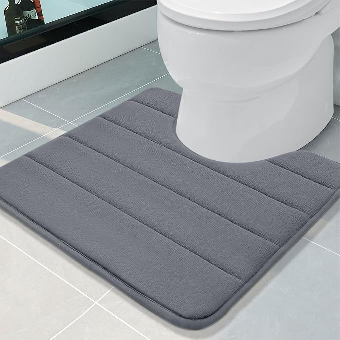 Buganda Memory Foam U-Shaped Contour Toilet Rugs, Absorbent, Thick Soft Washable Bathroom Mat, Floor Carpet Bath Rugs Mat for Toilet Base (20" x 20", Dark Grey)