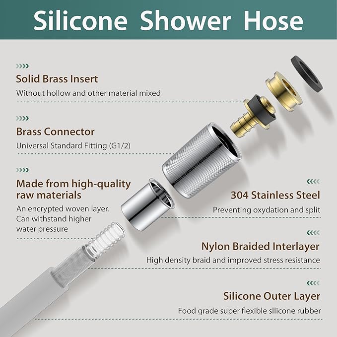 79 Inches Silicone Shower Hose Extra Long Brushed Nickel | Anti-kink Showerhead Hose,Used In Showerheads Spray Bidet Bathing Toilet Flexible RV Shower Hoses Replacement