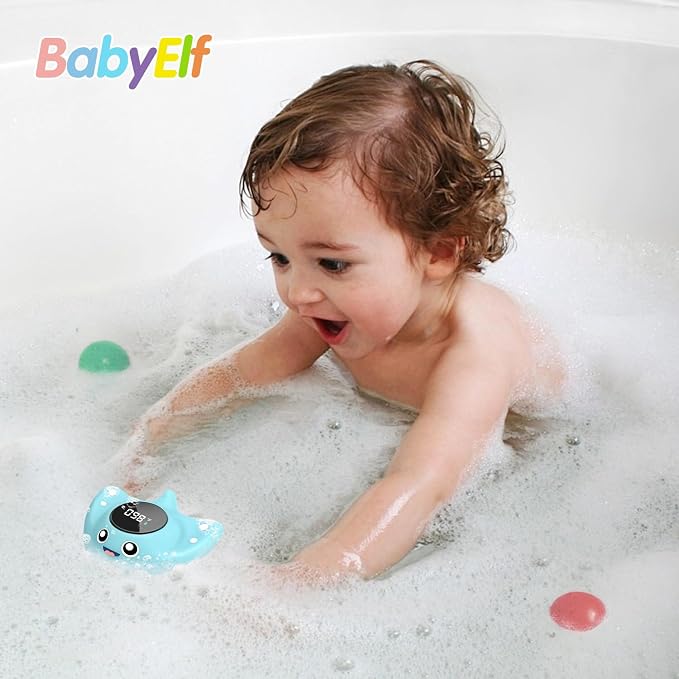 Baby Bath Thermometer - BabyElf Safety Bathtub Thermometer - Floating Bathing Toy for Infant - New Upgraded Mute Visual Alert, Gift for Mom and Newborn Only for Fahrenheit