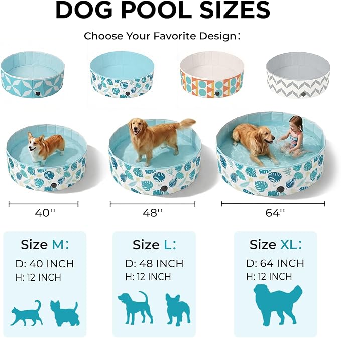Foldable Dog Pool for Small Dogs, Kiddie Pool Hard Plastic Dog Swimming Pool, Heavy Duty 0.5mm PVC with Non-Slip Bottom, Portable Kiddie Pool for Dogs, Pet Bath Tub for Backyard Summer, GR 40“