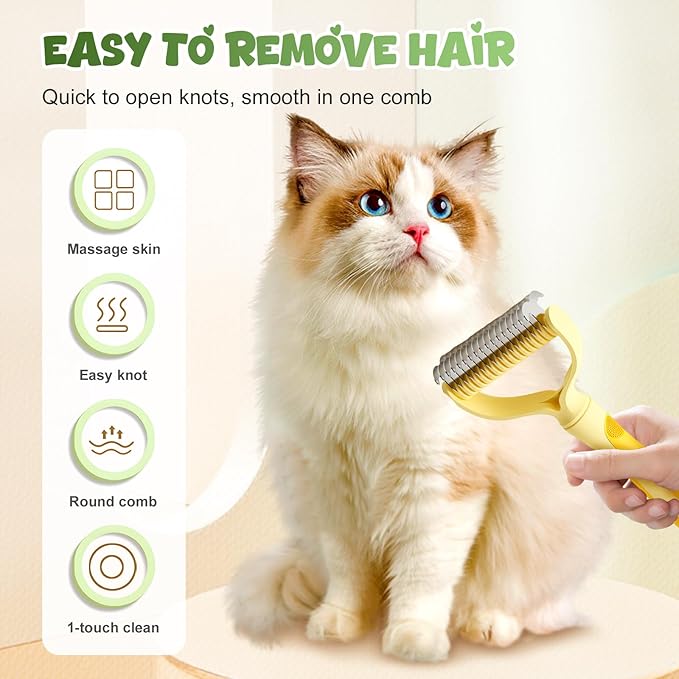 Double-Sided Pet Grooming Brush for Dogs and Cats, 2026 New Dog Deshedding Brush, Dematting Comb Removes Tangles Knots and Loose Fur, Ergonomic Pet Grooming Tool (Green)
