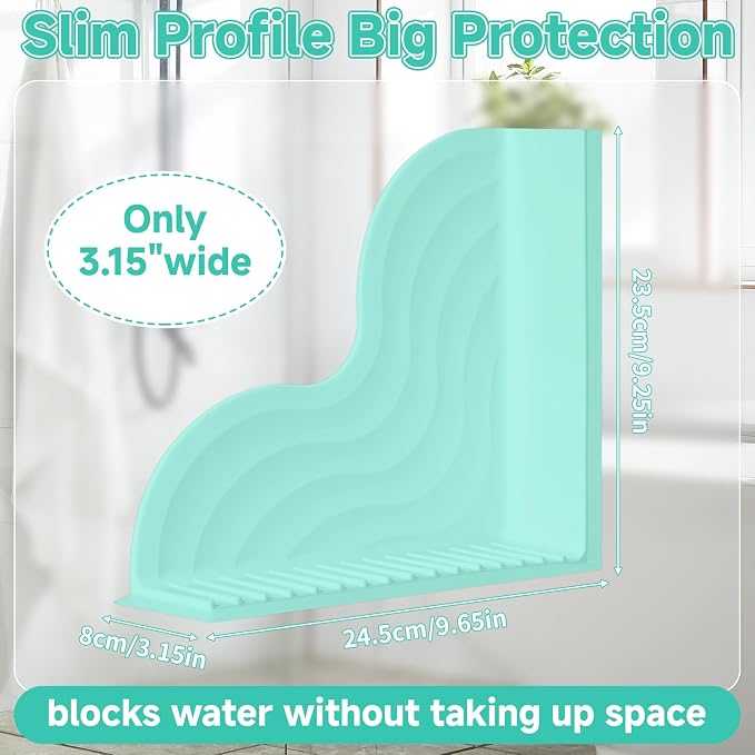 2 PCS Suction Cup Splash Guard, No-Adhesive Silicone Shower Corner Splash Guard for Bathtub and Walk in Shower, Angle Water Stopper, Durable Easy to Remove, Keep Floor Drier (Green)