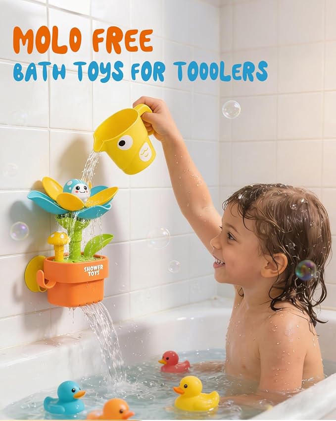 Bath Toys for Kids Ages 1-3: Flower Set with Watering Cup, Toddler Interactive Bath Toys with Strong Suction Cup, Attach to Any Tub or Shower Fun for Bath Time - Great for Boys, Girls Shower Gifts