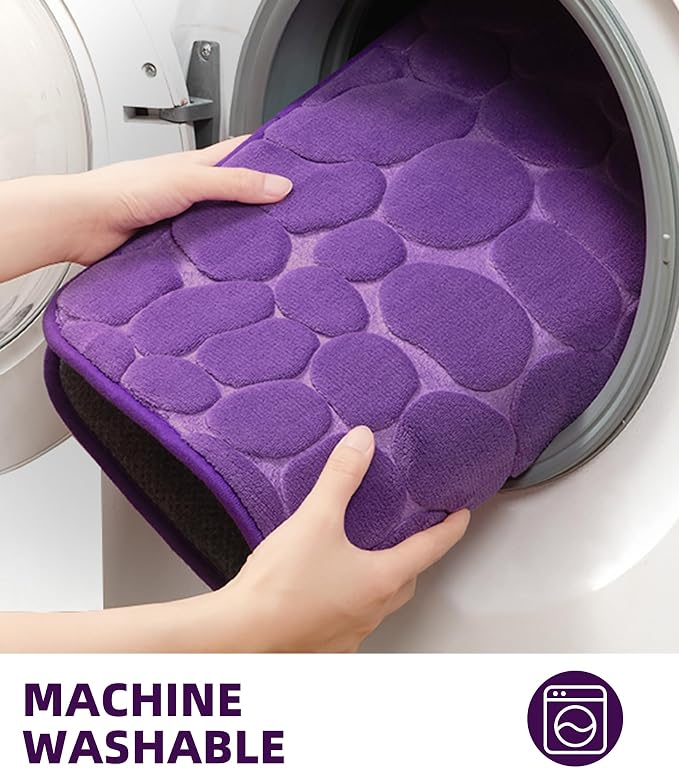 YIHOUSE Memory Foam Bath Mat Cobblestone Bathroom Rugs Super Water Absorbent Bath Mats for Bathroom Machine Washable Bath Rugs(20 x 32,Eggplant)