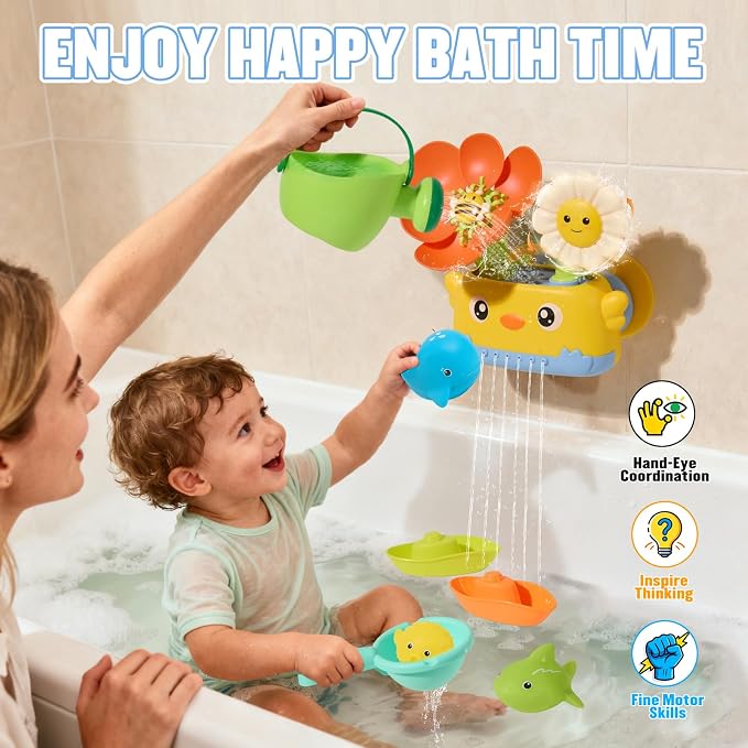 Toddler Bath Toys for Kids Ages 1-3 | Safe & Fun Mold Free Baby Bath Toys | Interactive Bath Toys with Blooming Flower with Watering Can Bathtub Water Toys for 1+ Year Old Great for Girls Shower Gifts