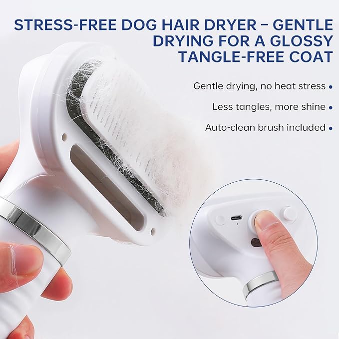 Professional Pet Grooming Dryer Brush – 3-in-1 Dog Blow Dryer with Slicker Brush, Adjustable Temp, Overheat Safe, Salon Quality