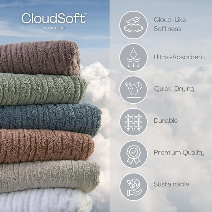 SKL Home CloudSoft Cotton Luxury 4-Piece Washcloth Set, Sage