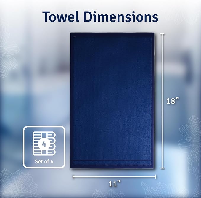 Creative Scents Cotton Fingertip Towels Set Blue - 4 Pack - 11 x 18 Inches Decorative Small Extra-Absorbent and Soft Terry Towel for Bathroom - Powder Room, Guest and Housewarming Gift (Navy Blue)