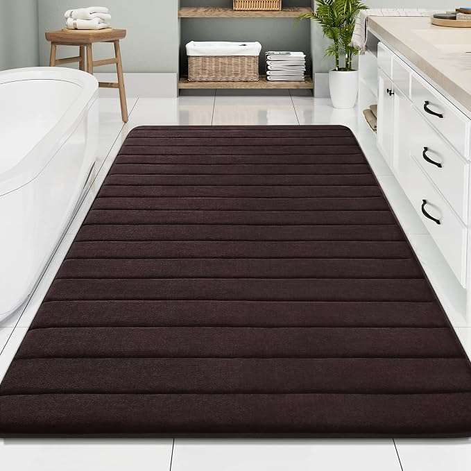 Buganda Memory Foam Bath Mat, 70" x 46", Ultra Soft Bathroom Rugs, Water Absorbent and Machine Washable Bath Rug Runner for Bathroom, Shower, and Tub, Brown