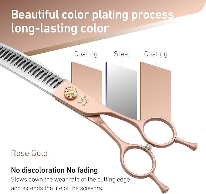 Professional Curved Chunker Dog Grooming Scissors 8.0'' Rose Gold Thinning Shears Extremely Sharp Blades 440C Stainless Steel Thinning Shears Durable Smooth Fine Cut for Dogs and Cats.