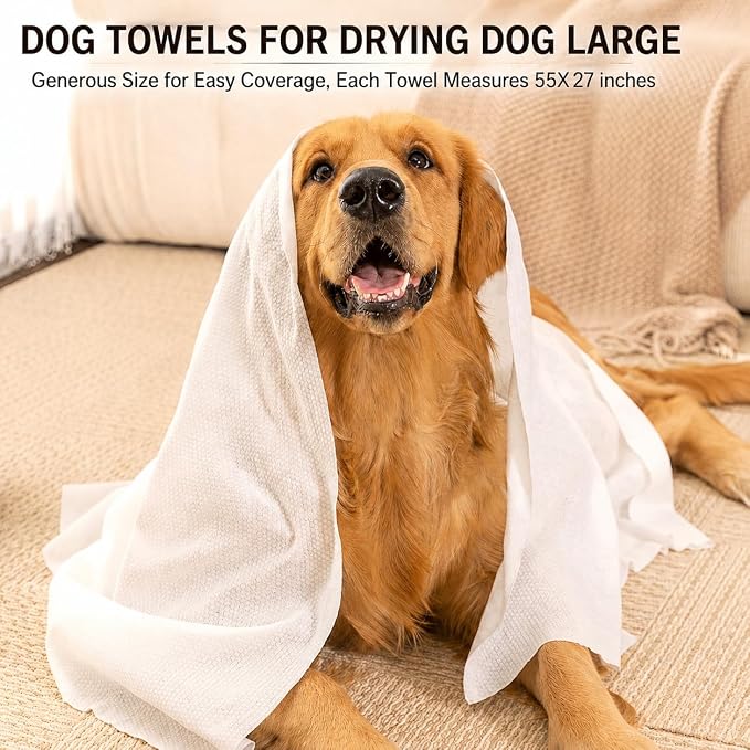 3 Pcs Non-Woven Disposable Dog Towels for Drying Dogs Large, 55X27" | Bath Towel, Ultra Soft & Absorbent for Puppies, Kittens and Large Dog and Cat After Bathing, Swimming, Rain, Grooming