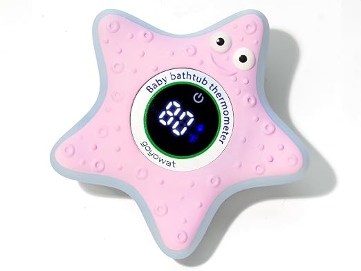 Baby Bathtub Thermometer with LED Display Screen+Pink Starfish toy-2-in-1 | Color Coded Alarm (Cold/Comfortable/hot) Bath Temperature Monitor, Adorable Floating Toys for Infants, Essential for Babies