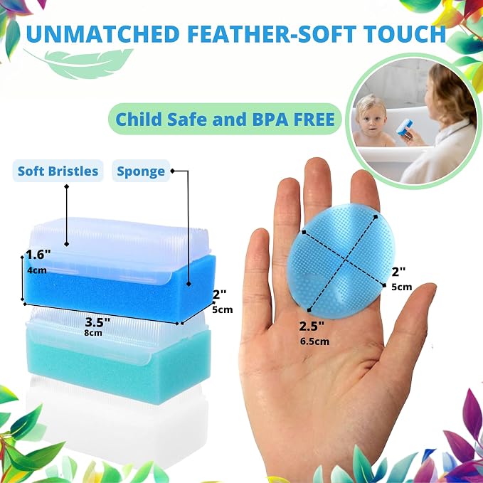 Cradle Cap Brush for Babies - Baby Sponge for Bathing Newborn Bath Essentials | Cradle Cap Treatment | Baby Bath Sponges for Newborns (5-Pack)