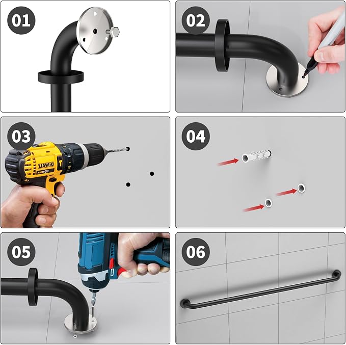 48 Inch Stainless Steel Shower Grab Bar, ZUEXT Matte Black Shower Handle, Bathroom Balance Bar, Safety Hand Rail Support Bar for Handicap Elderly Injury, Senior Assist Bath Tub Wall Concealed Mount
