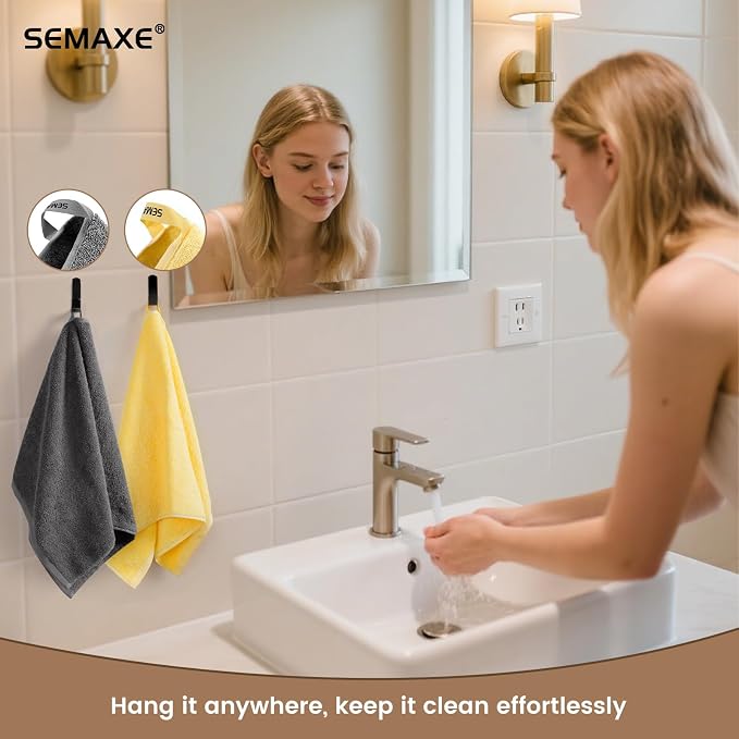 4-Pack Cotton Hand Towels for Bathroom with Hanging Loops, Yellow&Gray | Sink-side towels for drying hands and face, ideal for bathrooms, guest baths, powder rooms, OEKO-TEX certified, easy care