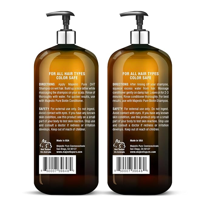 Majestic Pure Rosemary Castor & Biotin Shampoo and Conditoner-16fl oz each | Hair Thinning & Volumizing Shampoo for Hair Loss and Body for 72+ Hours - with DHT-3 Blocker Sulfate Free and Vegan Formula