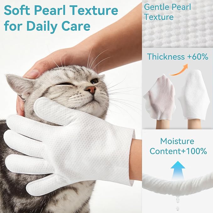Extra Thick Pet Glove Wipes for Dogs Cats, Double Moisture No-Rinse Deodorizing Grooming Gloves for Paws, Body, Ears & Eyes, Hypoallergenic Dog Cleaning Wipes, Coconut Scent, 12 Count