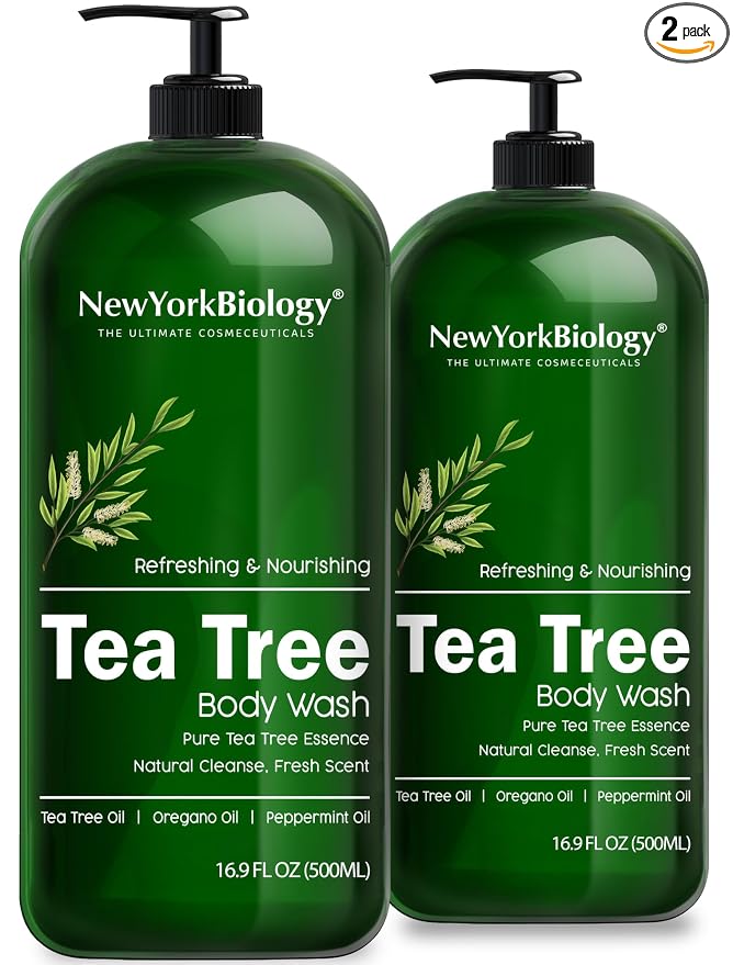 New York Biology Tea Tree Body Wash for Men and Women - Moisturizing Body Wash Helps Soothe the Skin - Refreshing and Hydrating Cleanser for Body and Feet - 16.9 Fl Oz (Pack of 2)