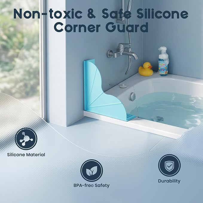 Shower Splash Guard for Bathtub 2 Packs, Silicone Bathtub Water Guard Kit, Waterproof Bath Tub Water Blocker, Shower Corner Guards to Keep Water in Shower or Bath - Blue
