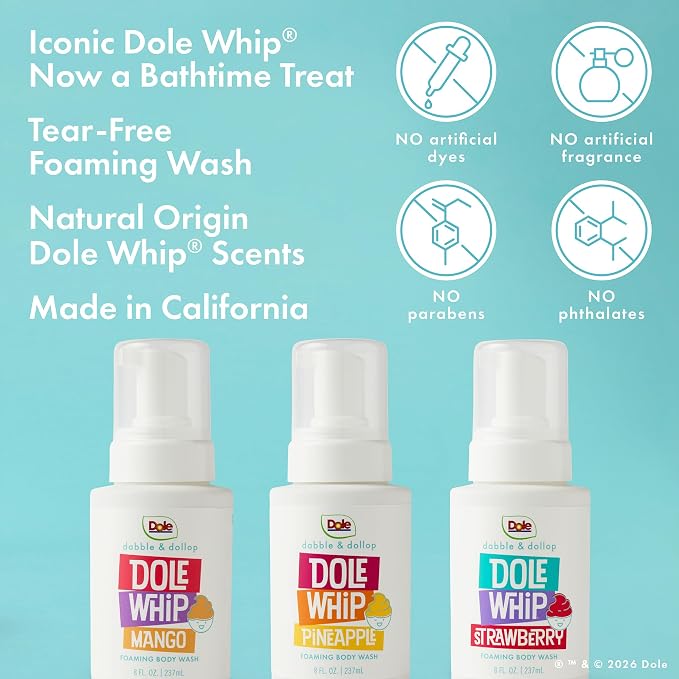Dabble & Dollop Dole Whip® Foaming Body Wash Variety 3-Pack - Pineapple, Mango & Strawberry, Gentle Body Wash for Kids, Toddlers & Family, Sensitive Skin, Sulfate & Paraben Free (8 fl oz, Pack of 3)