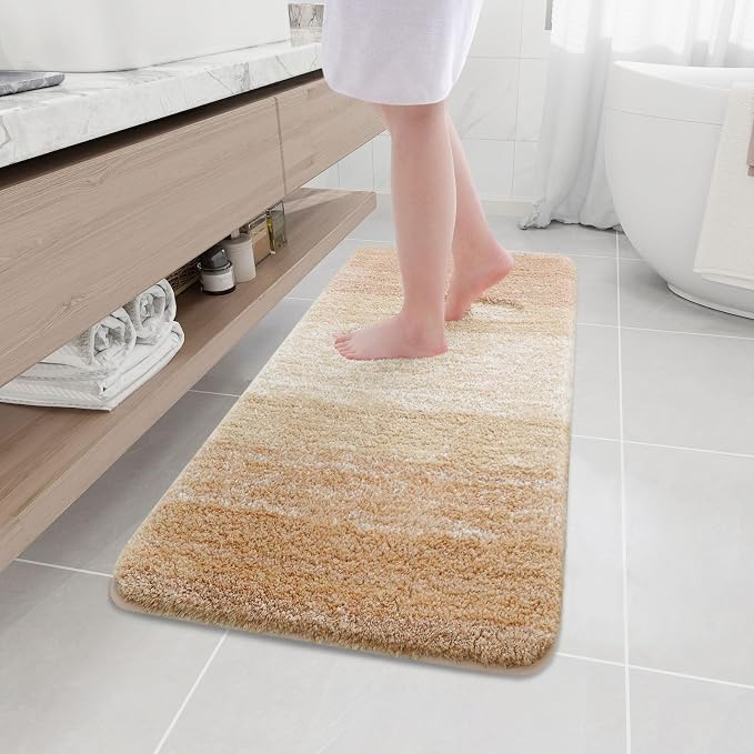 Arotive Microfiber Bathroom Rugs, Shaggy Soft and Absorbent Bath Rug, Thick Plush Machine Washable Dry Bath Mats for Bathroom, Tub and Shower, 47x17, Beige, Rectangular