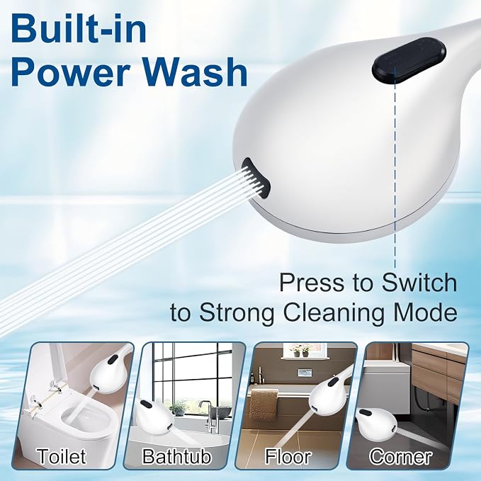 Shower Head with Handheld - All Metal Holder and Long Hose, High Pressure Built-in Power Wash to Clean Tub, Tile & Pets, Multi Mode Adjustment Showerhead Sprayer, Chrome 2.5 GPM