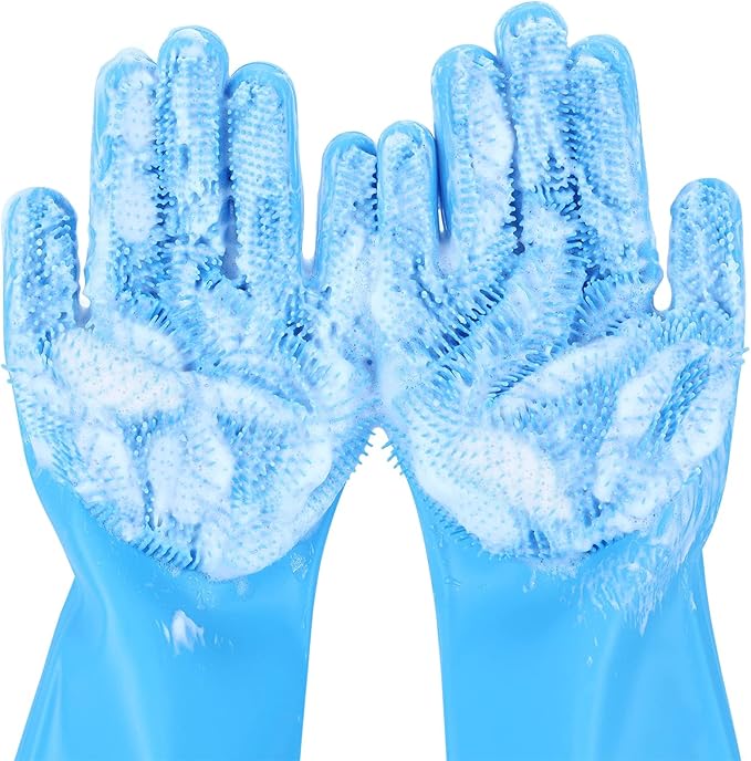 Pecute Silicone Pet Grooming Gloves for Washing Cats Dogs Bath Brush Large | 3,000 soft bristles, Gentle massage & deshedding, Dishwasher safe, For large/thick coats, Home/car cleaning