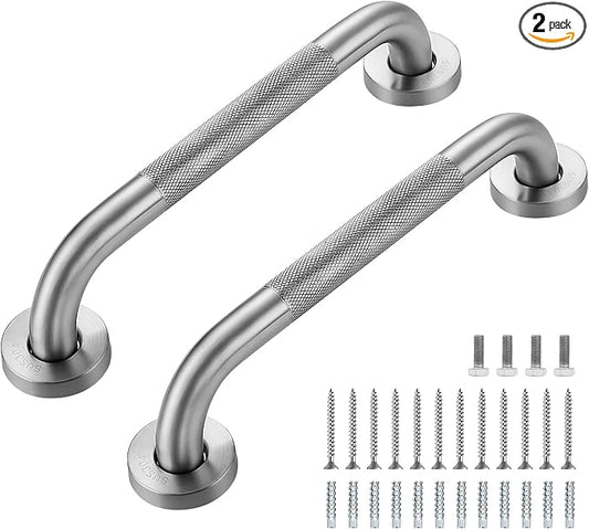 Grab Bars for Shower, 2 Pack 12-Inch Anti Slip Shower Handles for Elderly, Safety Shower Grab Bar, Stainless Steel Handicap Grab Bars for Bathroom,Toilet (Brushed Nickel, 1" Diameter)