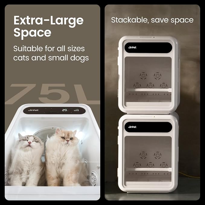 JirPet Pet Dryer Box, Professional Pet Drying with Smart Chip Safety, 75L Dryer Box with Quiet 40dB Drying, Auto Temp & Humidity Control, Strong Airflow for Long Hair Dogs & Cats