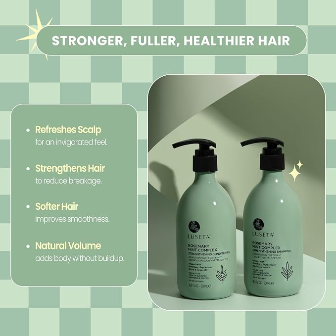 Luseta Rosemary Mint Strengthening Shampoo and Conditioner Provide Nourishment & Smoothness for Thin Hair,Reduce Frizz and Add Shine for All Hair Types 16.9oz×2