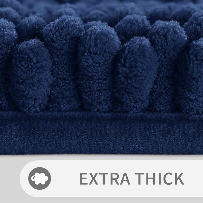 Yimobra Toilet Rugs U Shaped Washable 24 x 20, Non Slip and Super Absorbent Toilet Mat, Quick Dry, Ultra Luxury Microfiber Chenille Plush Fluffy Contour Bath Rugs for Toilet Base, Navy Blue