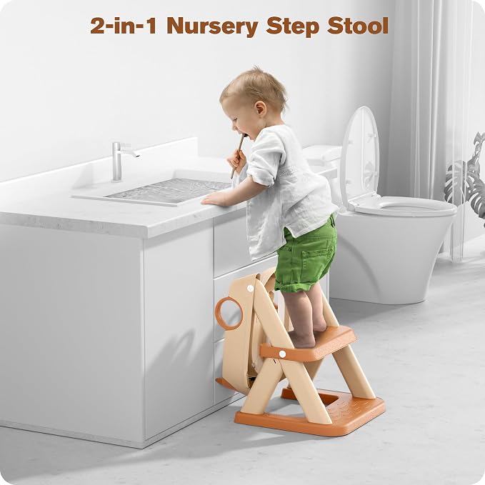 Potty Training Seat, Upgrade Toddler Toilet Seat for Kids Boys Girls, 2 in 1 Potty Training Toilet, Splash Guard Anti-Slip Pad Step Stool(Brown)