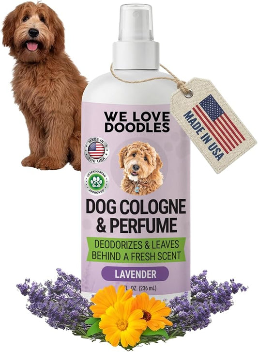 We Love Doodles Dog Cologne & Perfume, Deodorizing, Safe Ingredients, Manufactured in USA, Long Lasting After Bath, Deodorant for Smelly Dogs, Pawfume for Pets, Odor Eliminator Spray, Lavender, 8 OZ
