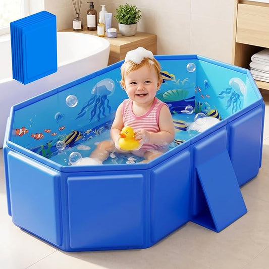 2026 Toddler Bath Tub for Shower, Portable Bathtub for Kids, Toddler,Thickened Toddler Bathtub Foldable – Portable, Travel & Shower Ready, Easy to Clean,Ocean Theme, 12M-5Y