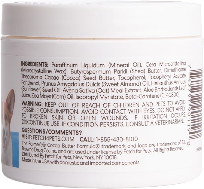 Palmer's for Pets Cocoa Butter Paw Pad and Nose Balm for Dogs, Fragrance Free Dog Skin Soother with Vitamin E for Dry Paws and Noses, Plant Based Formula, 3.5 Oz