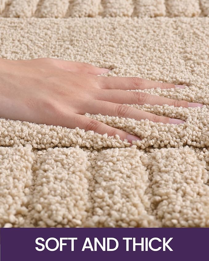 DEXI Bathroom Rugs 24x16, Non Slip Bath Mats for Bathroom Floor, Ultra Soft and Absorbent Bath Rug Shower Carpet, Machine Washable, Beige