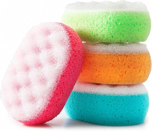 MartiniSPA Italian-Made 4-Pack Bath & Shower Sponge for Face & Body, Exfoliating Sponge for Men & Women, Dual Action Design, Dermatologically Tested – Four Color Variety Pack