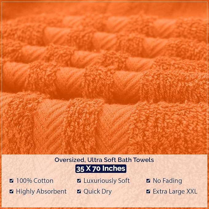 DAN RIVER 2 Pack Luxury Bath Sheets 35x70, 600 GSM, Soft & Quick Dry 100% Ring Spun Cotton Towels Ideal for Hotels, Spas, Gyms & Salons Extra Large, Orange