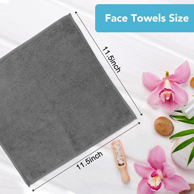 Orighty Wash Cloths, 10 Pack Face Towels, Soft Quick-Drying Washcloths, Multi-Purpose Microfiber Face Cloths for Bathroom, Gym, Spa, Hotel, Travel, 11.5"x11.5", Grey