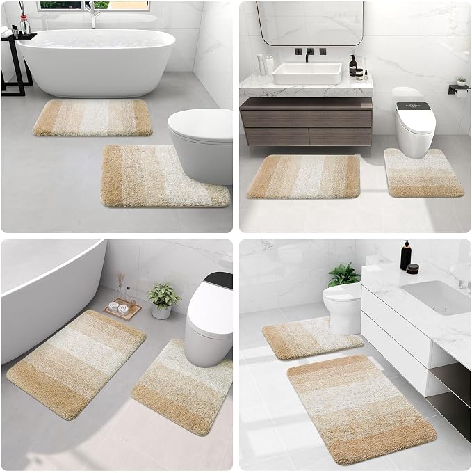 Arotive Microfiber Bathroom Rugs, Shaggy Soft and Absorbent Bath Rug, Thick Plush Machine Washable Dry Bath Mats for Bathroom, Tub and Shower, 24x16, Camel, Rectangular