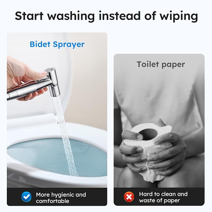 Arofa Chrome Handheld Bidet Sprayer for Toilet - Stainless Steel Cloth Diaper Jet Spray, Adjustable Water Pressure Control With Spray Hoses for Baby/Feminine Wash