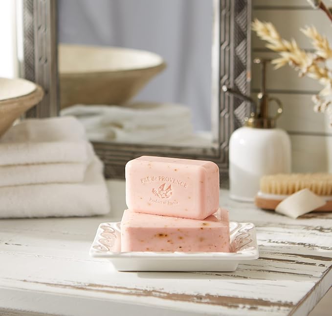 Pre de Provence Artisanal Soap Bar, Enriched with Organic Shea Butter, Natural French Skincare, Quad Milled for Rich Smooth Lather, 8.8 Ounce, Rose Petal